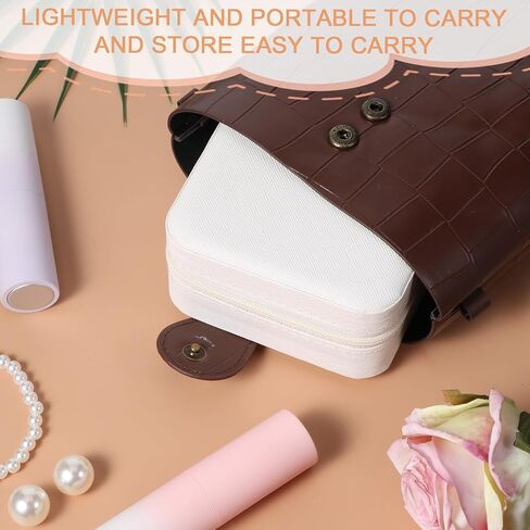 8PCS Travel Jewelry Case, Small Portable Bridesmaid Jewelry Gift Box, PU Leather Jewelrys Case Organizer Storage for Rings Earrings Necklaces, Women Girls Bridesmaid Proposal Gifts(Beige) in Saudi Arabia