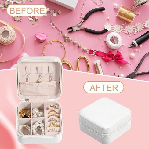 8PCS Travel Jewelry Case, Small Portable Bridesmaid Jewelry Gift Box, PU Leather Jewelrys Case Organizer Storage for Rings Earrings Necklaces, Women Girls Bridesmaid Proposal Gifts(Beige) in Saudi Arabia