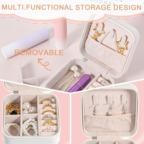 8PCS Travel Jewelry Case, Small Portable Bridesmaid Jewelry Gift Box, PU Leather Jewelrys Case Organizer Storage for Rings Earrings Necklaces, Women Girls Bridesmaid Proposal Gifts(Beige) in Saudi Arabia
