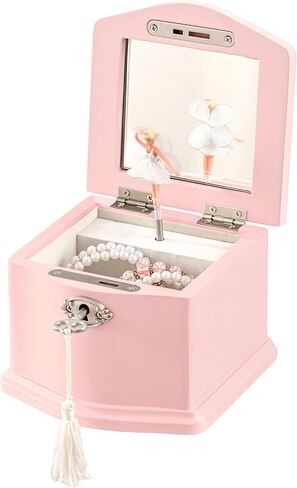 Wooden Musical Jewelry Box for girls with Mirror and Key Lock, Gift for Kids on Birthdays and Holidays (Pink, Small) (Pink, Large) in Saudi Arabia
