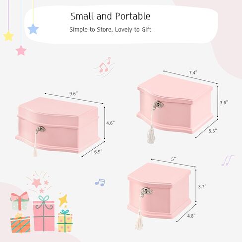 Wooden Musical Jewelry Box for girls with Mirror and Key Lock, Gift for Kids on Birthdays and Holidays (Pink, Small) (Pink, Large) in Saudi Arabia