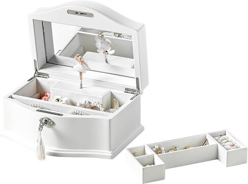 Wooden Musical Jewelry Box for girls with Mirror and Key Lock, Gift for Kids on Birthdays and Holidays (Pink, Small) (Pink, Large) in Saudi Arabia