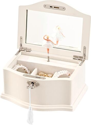 Wooden Musical Jewelry Box for girls with Mirror and Key Lock, Gift for Kids on Birthdays and Holidays (Pink, Small) (Pink, Large) in Saudi Arabia