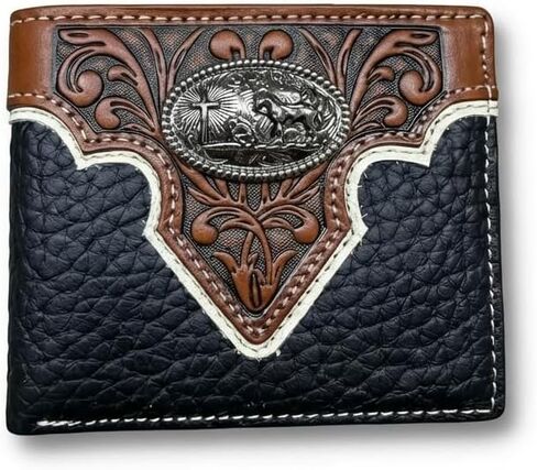 Mens Wallet Floral Tooled Cowboy Praying Concho Embossed Cowboy Western Leather Wallet High End Leather Mens Wallets Leather Rodeo Gifts For Men (Coffee) in Saudi Arabia