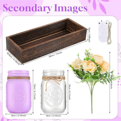 3Pcs Mason Jar Centerpiece Table Decorations with Tray for Coffee Decor, Dining Table Decor, Farmhouse Decor, Centerpieces Home Decor for Kitchen Living Bathroom, Purple in Saudi Arabia