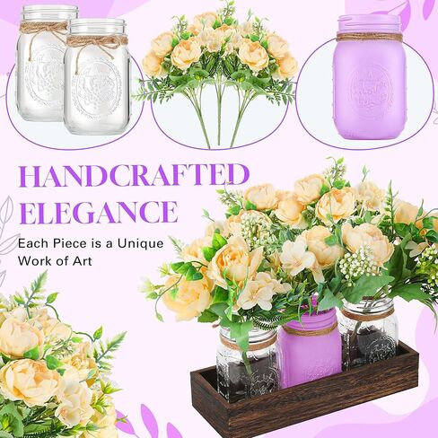 3Pcs Mason Jar Centerpiece Table Decorations with Tray for Coffee Decor, Dining Table Decor, Farmhouse Decor, Centerpieces Home Decor for Kitchen Living Bathroom, Purple in Saudi Arabia