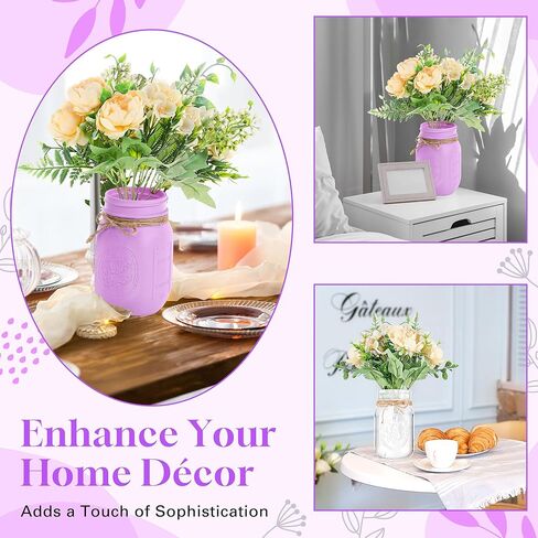 3Pcs Mason Jar Centerpiece Table Decorations with Tray for Coffee Decor, Dining Table Decor, Farmhouse Decor, Centerpieces Home Decor for Kitchen Living Bathroom, Purple in Saudi Arabia