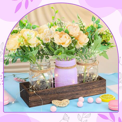 3Pcs Mason Jar Centerpiece Table Decorations with Tray for Coffee Decor, Dining Table Decor, Farmhouse Decor, Centerpieces Home Decor for Kitchen Living Bathroom, Purple in Saudi Arabia
