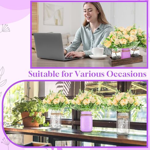3Pcs Mason Jar Centerpiece Table Decorations with Tray for Coffee Decor, Dining Table Decor, Farmhouse Decor, Centerpieces Home Decor for Kitchen Living Bathroom, Purple in Saudi Arabia