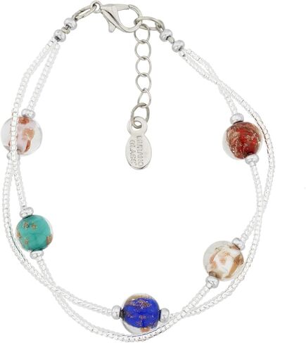 Glass Of Venice Aurora Murano Glass Bracelet Multicolor Handmade with Italian Sparkling Beads and .925 Sterling Silver-Lined Beads. Made in Venice, Italy of Blown Glass. Murano Glass Bracelets for Wom in Saudi Arabia