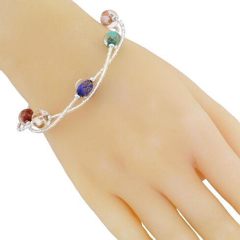 Glass Of Venice Aurora Murano Glass Bracelet Multicolor Handmade with Italian Sparkling Beads and .925 Sterling Silver-Lined Beads. Made in Venice, Italy of Blown Glass. Murano Glass Bracelets for Wom in Saudi Arabia