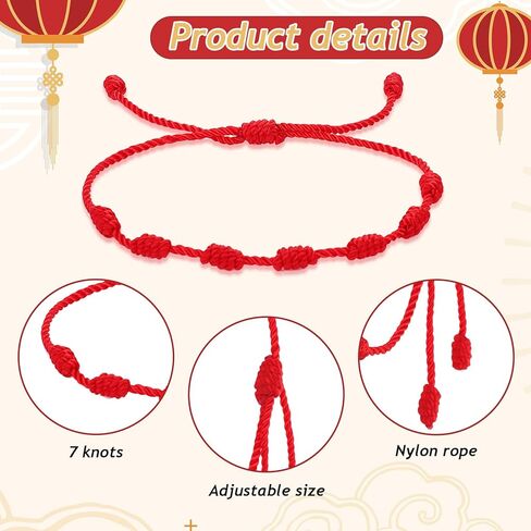 8 Pcs Red String Bracelet Set, 7 Knot Good Luck Bracelets Red Bracelets for Women Knots String for Protection Adjustable Lucky Charm Bracelet in Saudi Arabia