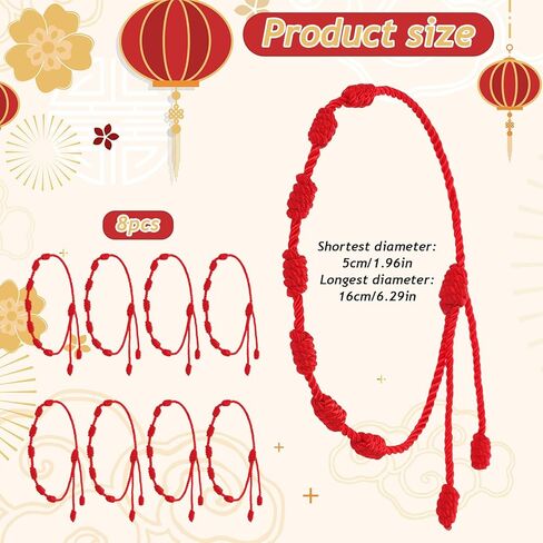 8 Pcs Red String Bracelet Set, 7 Knot Good Luck Bracelets Red Bracelets for Women Knots String for Protection Adjustable Lucky Charm Bracelet in Saudi Arabia