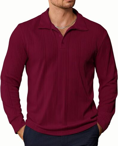 PRIVIMIX Mens Knit Polo Shirts Long Sleeve Fashion Textured Polo Sweater Stretchy Pullover Sweaters for Men Casual Golf Shirt in Saudi Arabia
