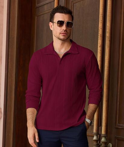 PRIVIMIX Mens Knit Polo Shirts Long Sleeve Fashion Textured Polo Sweater Stretchy Pullover Sweaters for Men Casual Golf Shirt in Saudi Arabia