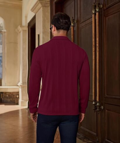 PRIVIMIX Mens Knit Polo Shirts Long Sleeve Fashion Textured Polo Sweater Stretchy Pullover Sweaters for Men Casual Golf Shirt in Saudi Arabia