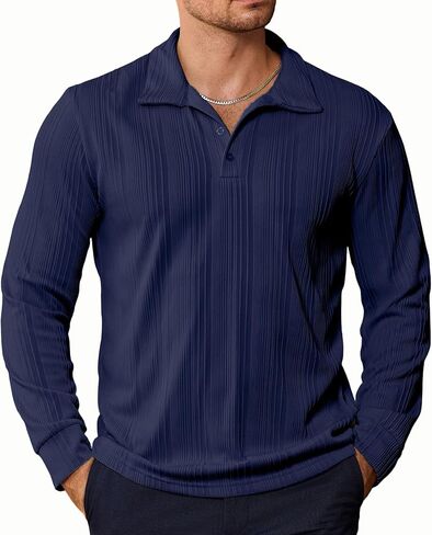 PRIVIMIX Mens Knit Polo Shirts Long Sleeve Fashion Textured Polo Sweater Stretchy Pullover Sweaters for Men Casual Golf Shirt in Saudi Arabia