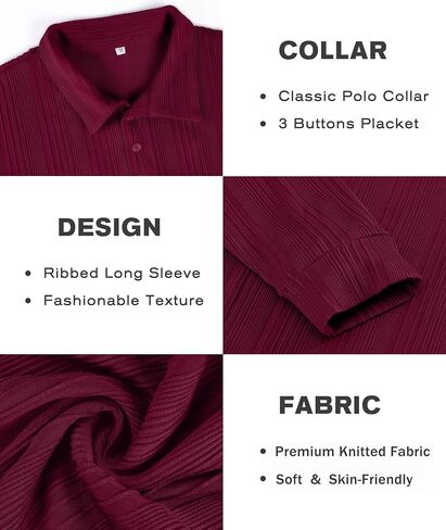 PRIVIMIX Mens Knit Polo Shirts Long Sleeve Fashion Textured Polo Sweater Stretchy Pullover Sweaters for Men Casual Golf Shirt in Saudi Arabia