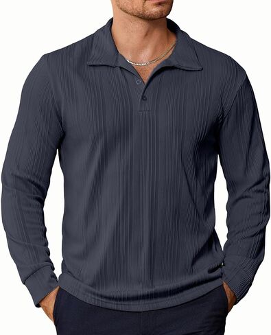 PRIVIMIX Mens Knit Polo Shirts Long Sleeve Fashion Textured Polo Sweater Stretchy Pullover Sweaters for Men Casual Golf Shirt in Saudi Arabia