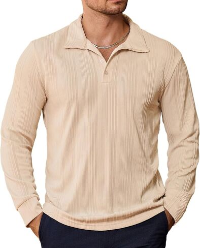 PRIVIMIX Mens Knit Polo Shirts Long Sleeve Fashion Textured Polo Sweater Stretchy Pullover Sweaters for Men Casual Golf Shirt in Saudi Arabia