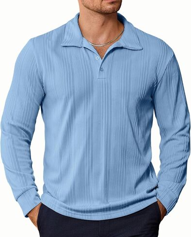 PRIVIMIX Mens Knit Polo Shirts Long Sleeve Fashion Textured Polo Sweater Stretchy Pullover Sweaters for Men Casual Golf Shirt in Saudi Arabia