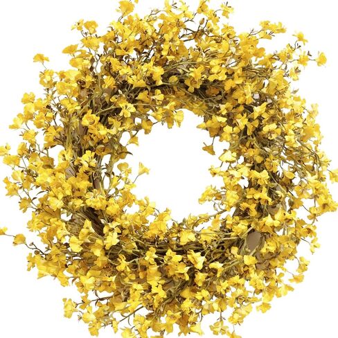 22 Inch Purple Forsythia Flower Front Door Wreath, Spring Summer Everyday Indoor Outdoor Artificial Flower Wreath, Purple Floral Wreath for Home Decor in Kuwait