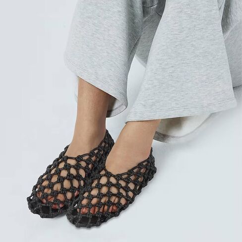 Mesh Ballet Flats for Women Round Toe Woven Hollow Beach Ballerina Flats Summer Cute Casual Mary Jane Shoes in Saudi Arabia
