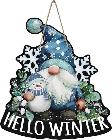 Winter Knitted Hat Front Door Sign, Farmhouse Beanie Wood Hanger Outdoor Outside Porch Home Decor, Rustic Christmas Wooden Wreath Indoor Wall Hanging Decoration in Kuwait