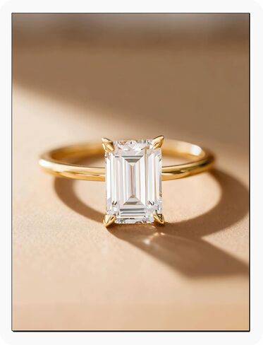 Dulin 14K Gold Plated 1ct/2ct/3ct Emerald Cut Cubic Zirconia Engagement Ring for Women 925 Sterling Silver Anniversary Promise Gift for Wife Christmas Valentine's Day Birthday Gift for Her in Saudi Arabia