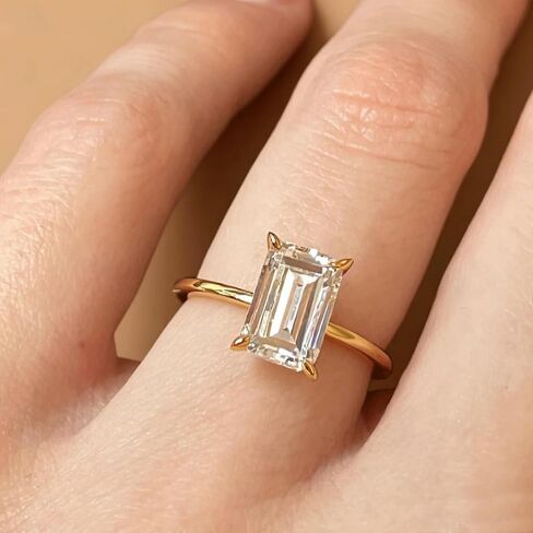 Dulin 14K Gold Plated 1ct/2ct/3ct Emerald Cut Cubic Zirconia Engagement Ring for Women 925 Sterling Silver Anniversary Promise Gift for Wife Christmas Valentine's Day Birthday Gift for Her in Saudi Arabia