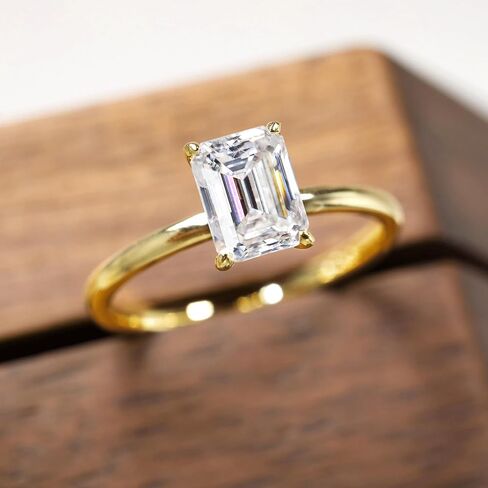 Dulin 14K Gold Plated 1ct/2ct/3ct Emerald Cut Cubic Zirconia Engagement Ring for Women 925 Sterling Silver Anniversary Promise Gift for Wife Christmas Valentine's Day Birthday Gift for Her in Saudi Arabia