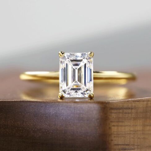 Dulin 14K Gold Plated 1ct/2ct/3ct Emerald Cut Cubic Zirconia Engagement Ring for Women 925 Sterling Silver Anniversary Promise Gift for Wife Christmas Valentine's Day Birthday Gift for Her in Saudi Arabia