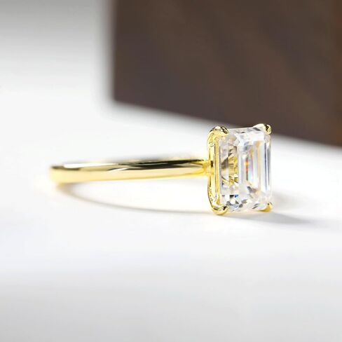 Dulin 14K Gold Plated 1ct/2ct/3ct Emerald Cut Cubic Zirconia Engagement Ring for Women 925 Sterling Silver Anniversary Promise Gift for Wife Christmas Valentine's Day Birthday Gift for Her in Saudi Arabia