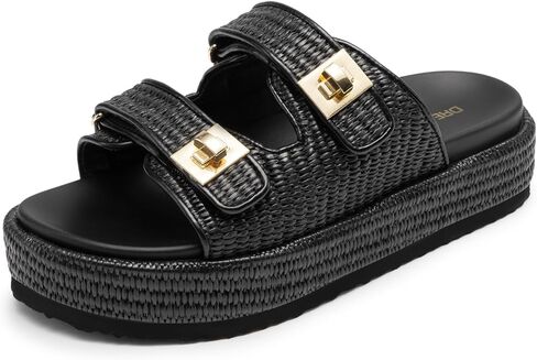 DREAM PAIRS Platform Sandals Women Raffia Espadrilles Summer Comfortable Wedge Sandals Beach Vacation Adjustable Buckle Cute Slide Sandals in Saudi Arabia
