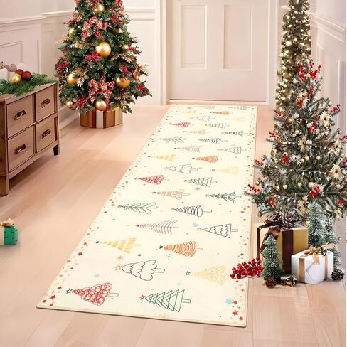 nesrt Christmas Hallway Runner Rug 2x6 Non Slip, Beige Washable Kitchen Rug Runners with Rubber Backing, Xmas Tree Soft Low Pile Girls Bedroom Throw Carpets for Entryway Laundry Holiday Decor in Saudi Arabia