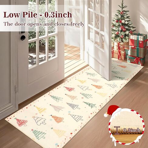 nesrt Christmas Hallway Runner Rug 2x6 Non Slip, Beige Washable Kitchen Rug Runners with Rubber Backing, Xmas Tree Soft Low Pile Girls Bedroom Throw Carpets for Entryway Laundry Holiday Decor in Saudi Arabia
