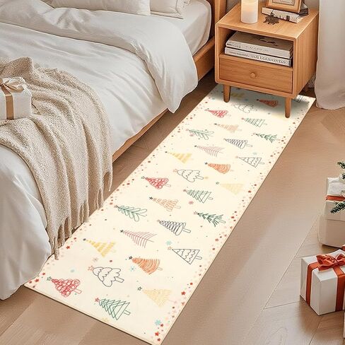 nesrt Christmas Hallway Runner Rug 2x6 Non Slip, Beige Washable Kitchen Rug Runners with Rubber Backing, Xmas Tree Soft Low Pile Girls Bedroom Throw Carpets for Entryway Laundry Holiday Decor in Saudi Arabia