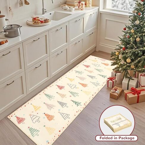 nesrt Christmas Hallway Runner Rug 2x6 Non Slip, Beige Washable Kitchen Rug Runners with Rubber Backing, Xmas Tree Soft Low Pile Girls Bedroom Throw Carpets for Entryway Laundry Holiday Decor in Saudi Arabia