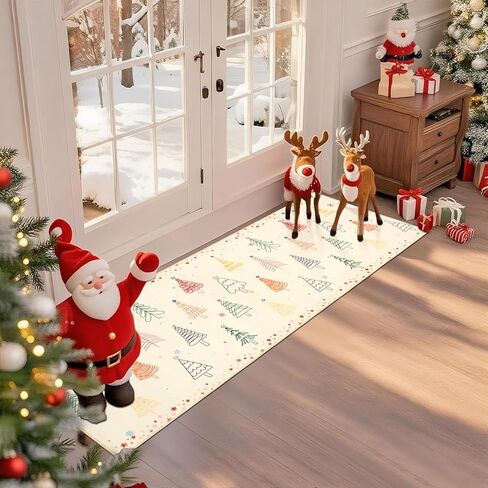 nesrt Christmas Hallway Runner Rug 2x6 Non Slip, Beige Washable Kitchen Rug Runners with Rubber Backing, Xmas Tree Soft Low Pile Girls Bedroom Throw Carpets for Entryway Laundry Holiday Decor in Saudi Arabia