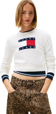 Tommy Jeans womens Long Sleeve Pullover Crewneck Sweater With Big Flag Logo and Sparkle Detail in Saudi Arabia