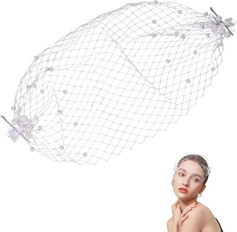 CHGCRAFT قفص الطيور الوجه الحجاب اللؤلؤ Fasacinator شبكة بيضاء الدانتيل مع اللؤلؤ عقال الحجاب قبعة Fascinator للنساء حفل الشاي حفل عشاء عيد الفصح الزفاف الزفاف in Kuwait