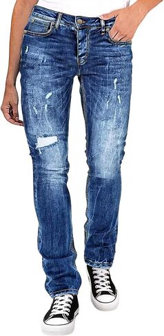 Flamingals Straight Leg Jeans for Women Mid Rise Ripped Wash Stretchy Curvy Fit Casual Denim Skinny Jeans in Saudi Arabia