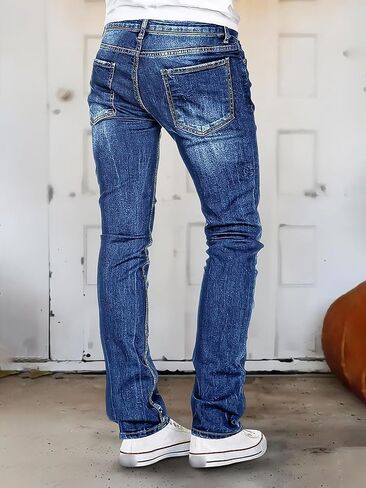 Flamingals Straight Leg Jeans for Women Mid Rise Ripped Wash Stretchy Curvy Fit Casual Denim Skinny Jeans in Saudi Arabia