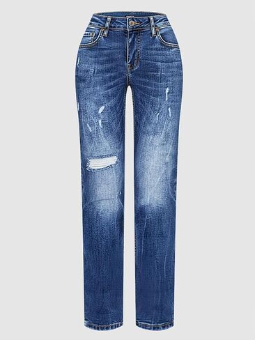 Flamingals Straight Leg Jeans for Women Mid Rise Ripped Wash Stretchy Curvy Fit Casual Denim Skinny Jeans in Saudi Arabia