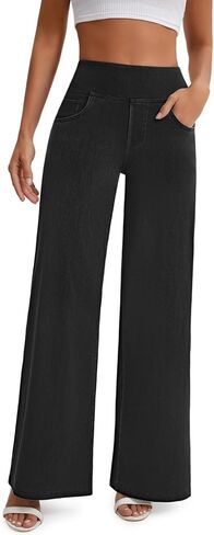Women's Wide Leg Jeans High Waisted Pull On Baggy Jeans Stretchy Elastic Waist Sweatpant Trendy Loose Denim Pants in Saudi Arabia