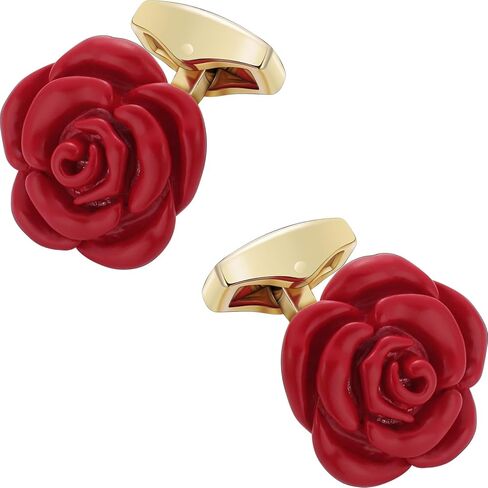 Rose Flower Cufflinks for Men,Silver Glod Pated Tuxedo Cuff Links,Elegant Red Flower Brooches for Christmas Business Wedding Birthday Gift in Saudi Arabia