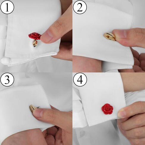 أزرار أكمام على شكل زهرة وردية للرجال، أزرار أكمام سهرة باللون الفضي، دبابيس على شكل زهرة حمراء أنيقة لعيد الميلاد وحفلات الزفاف وهدية عيد الميلاد in Kuwait