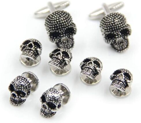 Black Skull Cufflinks and 6 Shirt Studs Set for Men, Unique Gothic Accessories for Formal Wear and Special Occasions in Saudi Arabia