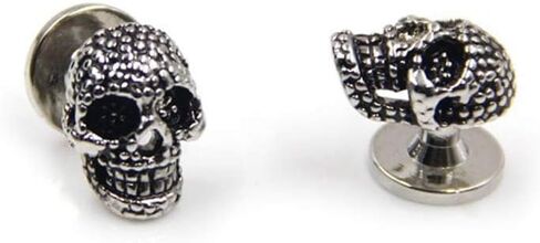 Black Skull Cufflinks and 6 Shirt Studs Set for Men, Unique Gothic Accessories for Formal Wear and Special Occasions in Saudi Arabia