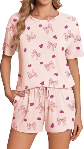Ekouaer Pajama Set for Women Viscose from Bamboo Short Sleeve Tops and Shorts Set 2 Piece Lounge Set in Saudi Arabia